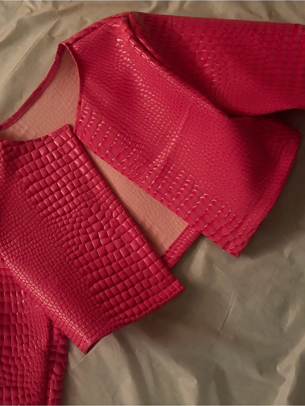 Structured Textured Crop Top in Hot Pink
